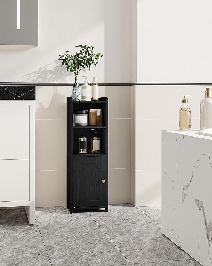 Bathroom Storage Cabinet, Corner Floor Cabinet with Doors and Adjustable Shelf, Narrow Toilet Paper Cabinets, Bathroom Organizer for Small Spaces, Black BC29704X