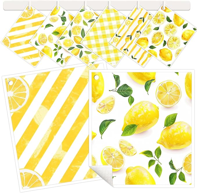 6 Pack Swedish Dishcloths for Kitchen - Reusable Dish Paper Towels Wash Cloths Washable,Absorbent Cellulose Cleaning Sponge Cloth Wipes Quick Dry, Decorative Tea Towels,No Odor Biodegradable(Lemon)