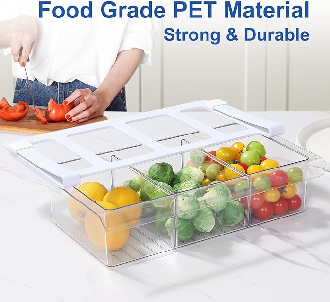 Pull-Out Fridge Drawer Organizer - Under Shelf Storage Bins for Refrigerator Organization for Fruits Vegetables, Cheese & Deli (Flat & Narrow)