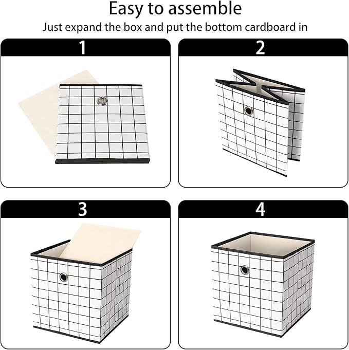 Foldable Storage Cubes Bins,11 Inch Cloth Storage Cube Fabric Storage Box Cubes Organizer Baskets with Dual Handles for Home Organizer Set of 3 (White grid)