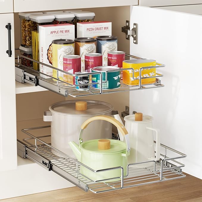 LOVMOR Pull Out Cabinet Organizer 20"W x 21"D, Kitchen Cabinet Pull Out Shelves Slide Out Storage…