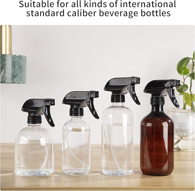 HOMBYS 4 Pack Black Trigger Sprayers Replacement Spray Nozzles with Mist Stream Sprayer for 8oz/16oz Glass Spray Bottles for Home, Kitchen, Garden and Office,Cleaning Solutions-Quality Sprayer