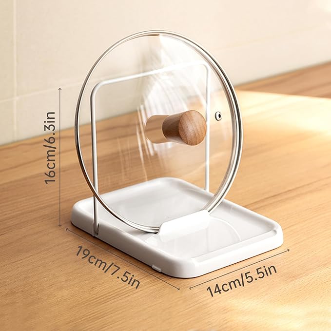 Pot Lid Holder, Lid and Spoon Rest Holder for Kitchen Counter, Foldable Pan Lid Organizer Stand with Nonslip Pads, Multifunctional Utensils Pan Pot Cover Lid Rack Shelf For Stove Top, White