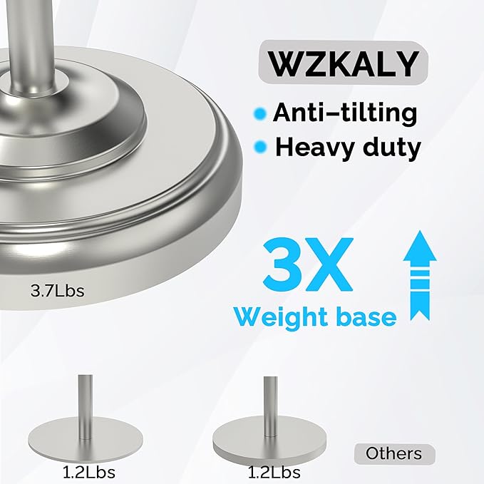 WZKALY Toilet Paper Holder Stand with Storage – 4 Extra Rolls –Brushed Nickel Toilet Paper Holder for Bathroom – Sturdy Base, Classic Retro Style, Space-Saving Bathroom Storage Organizer, Sliver