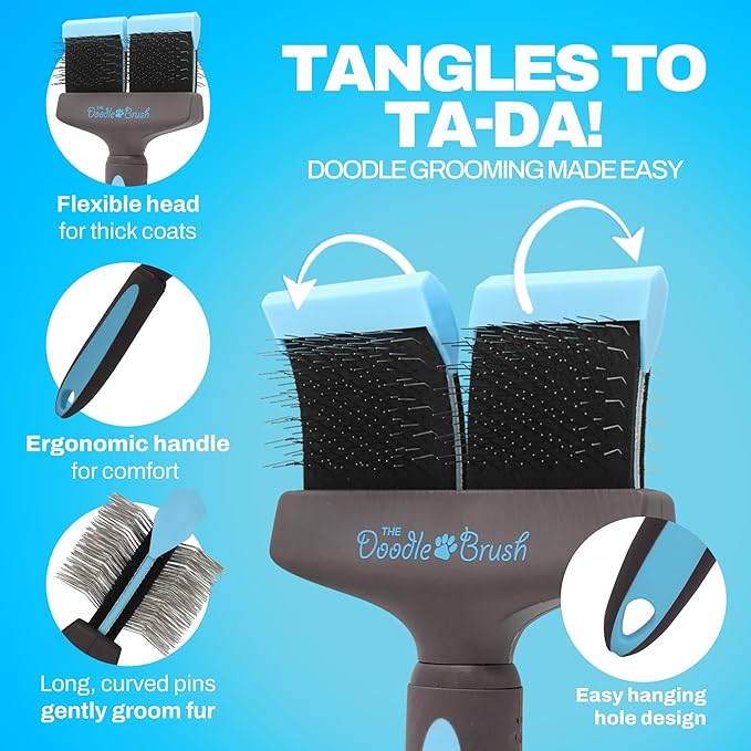 Slicker Brush for Dogs, Dual Head Dog Hair Brushes, Flexible Head Slicker for Dogs, Poodle, Labradoodle, Sheepadoodle, Tangle-Free Grooming, Healthy & Shiny Coat Pet Brushes