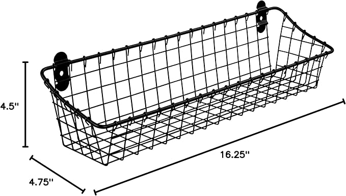 Spectrum Medium Wire Wall Basket Matte Black Rustic Wall Bin, Vintage Wire Basket Wall Mount Hanging Caddy for Kitchen Organization, Wall Mount Storage for Pantry Bathroom Kitchen