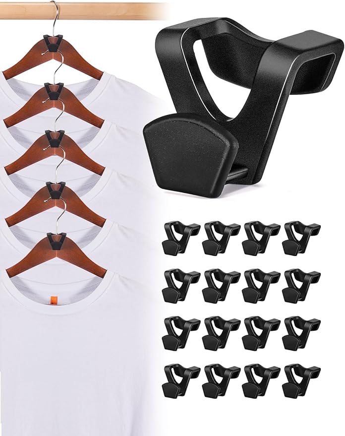 HOUSE DAY Space Saving Hanger Hooks 20 Pack, Black Clothes Hanger Connector Hooks, Heavy Duty Hangers Hook Space Saver, Sturdy Hangers Connector Hook, Premium Cascading Space Saver for Closet