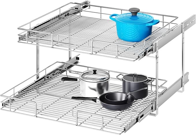 MODCART 2 Tier Individual Pull Out Cabinet Organizer 25½" W x 21½" D, Heavy Duty Cabinet Pull Out Shelves, Slide Out Drawers Organization for Kitchen Cabinets Bathroom