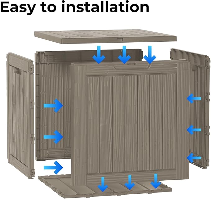 Outdoor Storage Box Waterproof, 35 Gallon Lockable Resin Deck Box Small, Patio Storage Bin for Pool Accessories Cushion Furniture, Garden Tools, UV-Resistant Outside Delivery Grey