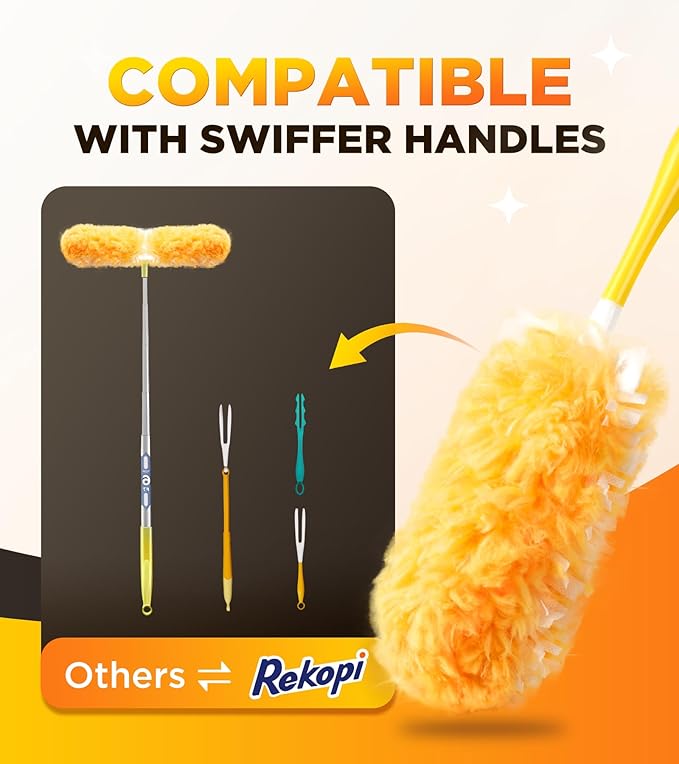 Heavy Duty Duster Refills for Swiffer Duster, 12 Count Duster Refills with 1 Handle, Multisurface 360° Dusters with 4X Microfibers, Unscented Disposable Dusters for Cleaning