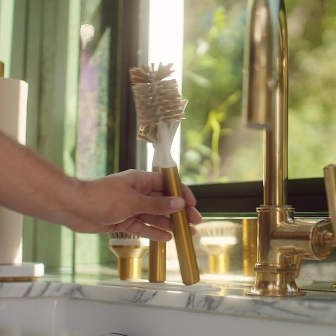 Ionic Brush Set, Magnetized to Stand Upright, Stainless Steel with Replaceable Heads, Brass/Gold