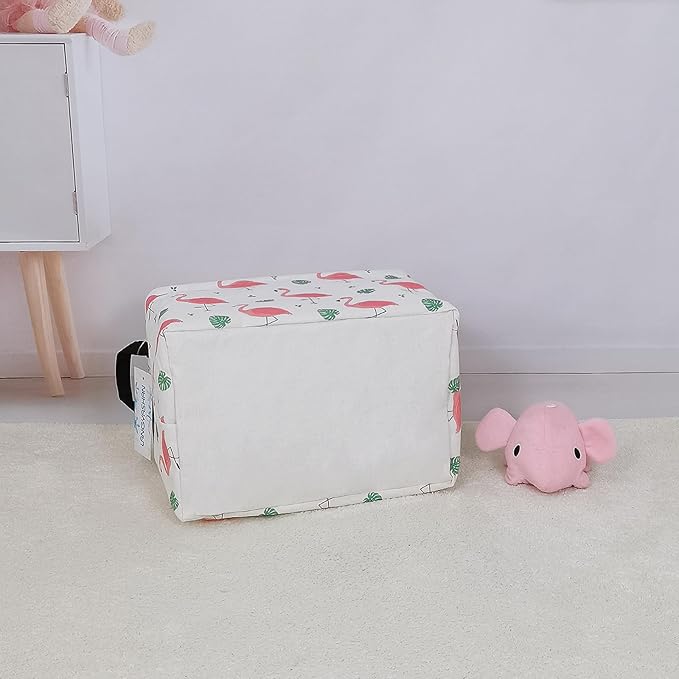 LANGYASHAN Rectangular Storage Bin Collapse Canvas Fabric Cartoon Storage Basket with Handles for Organizing Home Kitchen Boys and Girls Toys Office Closet Shelf Baskets(Rec Leaf Flamingo)