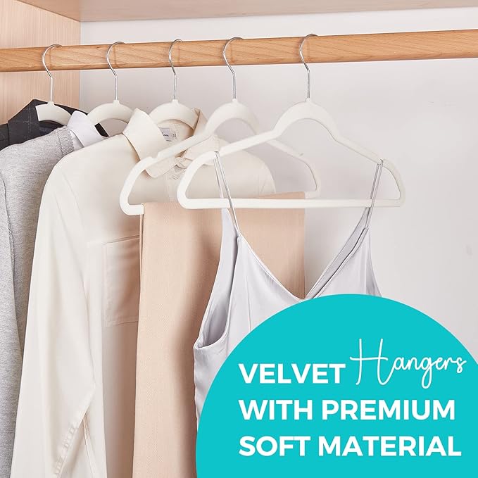 HOUSE DAY Premium Velvet Hangers 100 Pack White, Non-Slip Flocked Felt Hangers, Sturdy Clothes Hanger with 360° Rotatable Hook, Heavy Duty Durable Slim Coat Hanger for Closet Space Saving