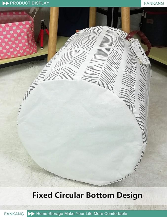 FANKANG Storage Basket, Nursery Hamper Canvas Laundry Basket Foldable with Waterproof PE Coating Large Storage Baskets for Kids Boys and Girls, Office, Bedroom, Clothes,Toys（Grey arrowhead）
