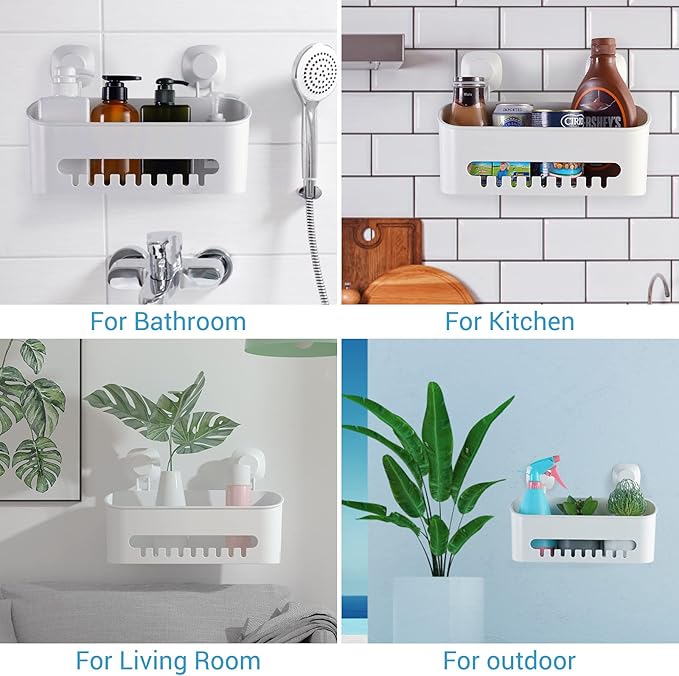 Budget & Good Shower Caddy Suction Cup No-Drilling Removable Bathroom Organizer Storage Heavy Duty Shelf Basket for Bath Shampoo Conditioner - White