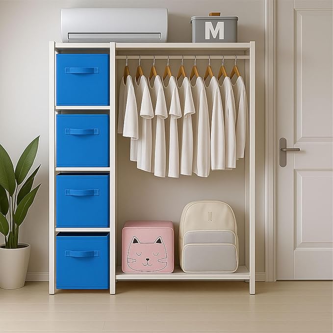 PowerKing Collapsible Storage Cubes with Handles, Fabric Foldable Bins for Closet Shelves, Durable Organization Storage Bins, 10.5'' x 11'' x 10.5'' (6Pack, Royal Blue)