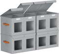 Large Closet Storage Bins - Collapsible Divided Clothes Organizer with Lids & Dual Window, Fabric Organizing Bins for Clothes, Sweater, Bedroom, Office (Grey, 4 Pack)