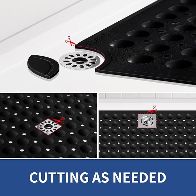 OTHWAY Square Shower Mat 32x32, TPE Non-Slip Shower Mats with Drain Holes and Suction Cups, Walk-in Mat for Inside Shower Stall, Anti-Slip for Elderly Kids (Black)