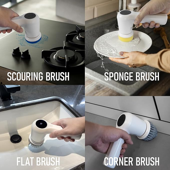 Electric Spin Scrubber,Cordless Cleaning Brush Scrubber for Home, IPX7 Waterproof with 5 Replaceable Brush Heads