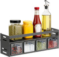 Kitchen Spice Rack, Kitchen Organizer and Storage Rack with 4 Spoons, Spice Organization for Cabinets Punch-free Wall/Countertop Home Decor Multifunctional Double Layer 4 Grid Condiment Rack, Gray