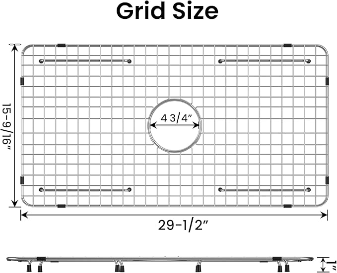 Sink Bottom Grid 29-1/2" X 15-9/16", Centered Drain with Corner Radius 3/8", Sink Protector for Single Bowl Kitchen Sinks
