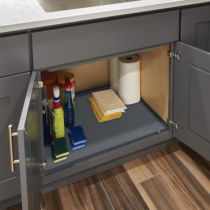 Heavy Duty Under Sink Mat for Kitchen Waterproof 34" x 22" Silicone Under Sink Tray with Raised Edges for Kitchen & Bathroom - Kitchen Cabinet Organizers and Storage Sink Drip Tray