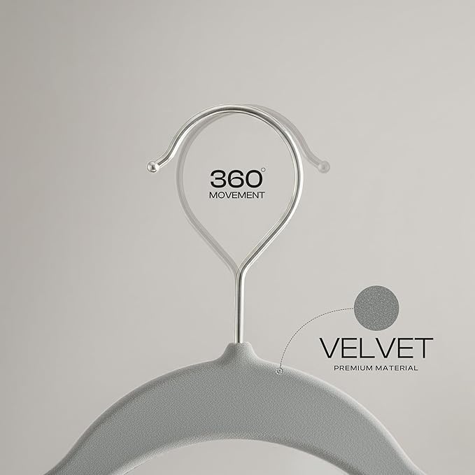 Utopia Home Velvet Hangers 100 Pack - Non-Slip Suit Hangers with 360 Degree Rotatable Hook - for Pants, Coats, Shirts & More (Grey)