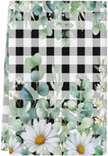 Microfiber Kitchen Towel, Green Eucalyptus Leaves Soft Absorbent Dish Towels, Summer Botanical Daisy Black Plaid Quick Drying Washable Dishcloths for Kitchen Cleaning, Drying Dishes, 18x28 Inches