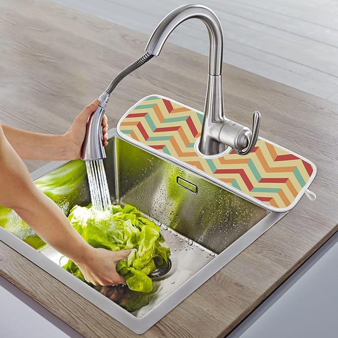 Sink Faucet Absorbing Mat Kitchen Sink Splash Guard Splash Faucet Drip Catcher for RV Bathroom 2PCS 14.9x5.5in Zigzag Lines