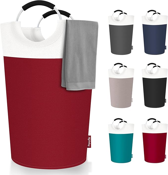 125L Laundry Basket, Collapsible Laundry Hamper with Padded Handles, Waterproof Laundry Bag, Tall Clothes Hamper Stand Up Well, Foldable Laundry Baskets for Easy Storage(Red)