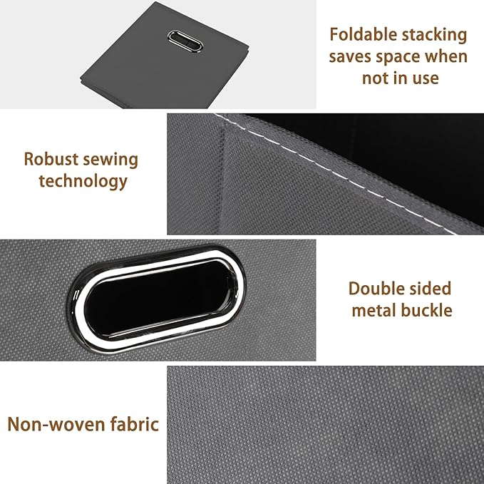 STOREONE Fabric Storage Bins Cubes Baskets Containers-(11X11X11) with Dual Handles for Shelf Closet, Nursery Home ， Bedroom Organizers, Foldable Set of 1 (grey)