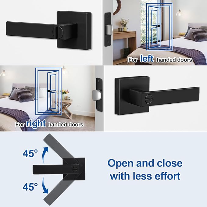 Estmoon 1 Pack Door Handle Black Interior Door Knobs, Keyless Privacy Door Lock for Bathroom, Heavy Duty Zinc Alloy, 2.07 lb Door Lever Set for Bedroom Bathroom