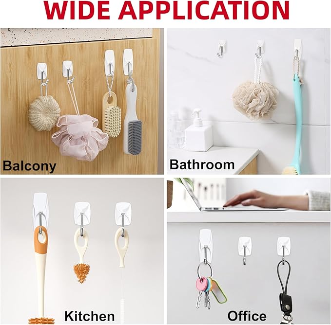 Wire Hooks for Wall Medium 16 Hooks, Heavy Duty Wall Hooks with 16 Strips, Damage Free Adhesive Hooks for Key Holder, Coat, Door, Shower Hanging
