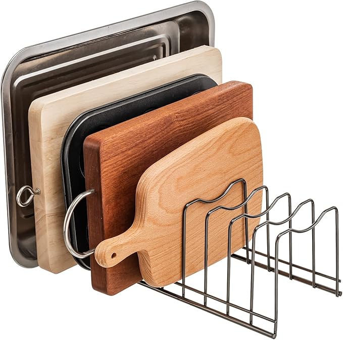 Pot Lid Organizer, Stainless Steel Pot Lid Storage Rack Holder, Cutting Board, Bakeware, Pots & Pans, Serving Trays, Reusable Containers in Cabinet Pantry on Countertop(Satin Nickel, 2)