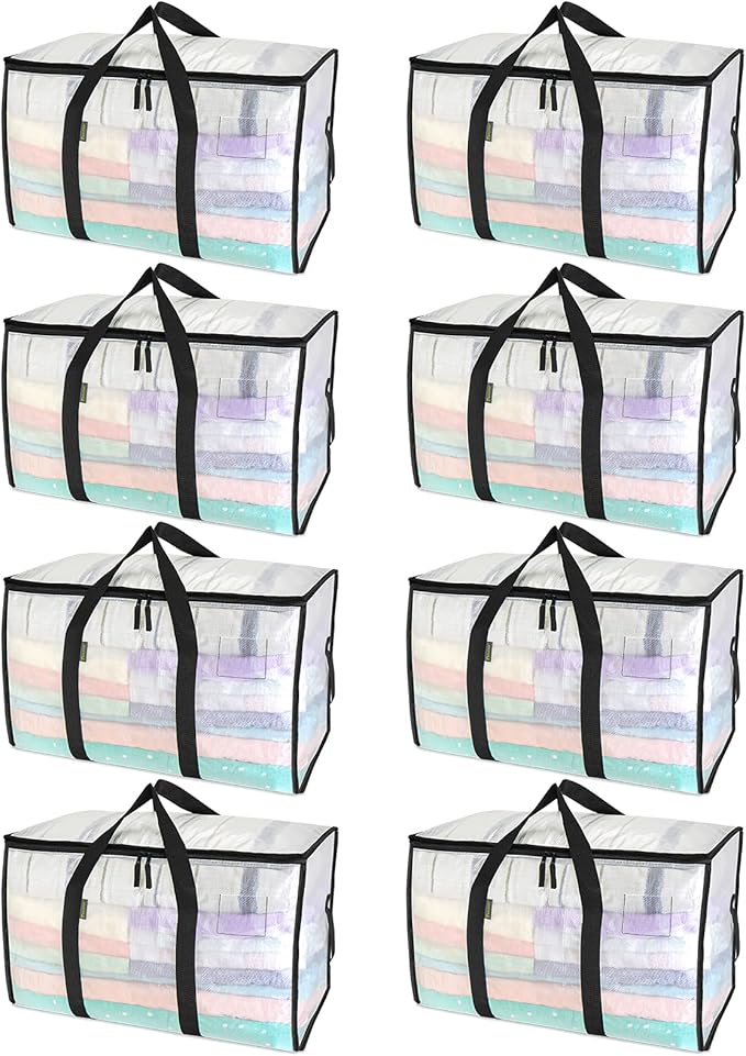 BALEINE 16-Pack Oversized Moving Bags with Reinforced Handles, Heavy-Duty Storage Tote for Clothes, Moving Supplies (Clear, 16-Pack)