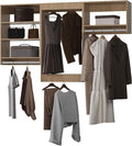 Modular Closet System, 96" Wide Closet Organizer System with Hanging Shelving , Wood Tower Closet Storage for Walk In Closets, Wall Mounted Wardrobe Organizer Kit System, Bedroom, Wood