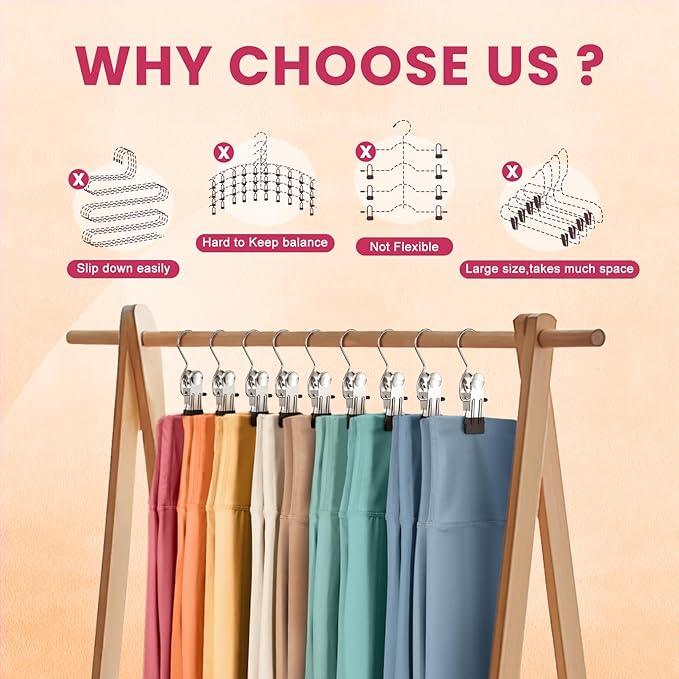 50 Pack Pants Hangers with Clip,Legging Organizer for Closet Hanging, Space Saving Yoga Pants Hangers Clip Hangers Closet Organization,Closet Organizers and Storage for Jeans,Shorts,Skirts,Hats