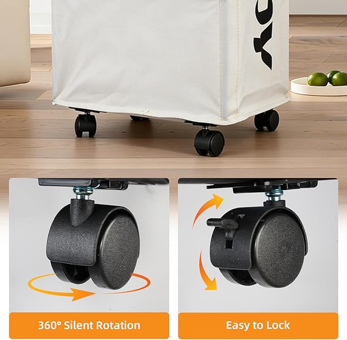 90L Laundry Basket with Wheels, Laundry Hamper with Removable Wash Bag, Rolling Clothes Hamper, Foldable Dirty Clothes Basket on wheels for Bedroom, Dorm, Laundry Room, White