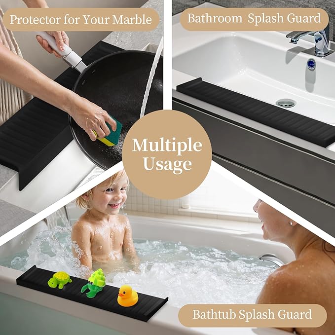 Sink Edge Protector with Suction Cup, 30" x 4", Silicone Sink Splash Guard for Kitchen & Bathroom, Protect Countertop from Scratches, Stains, for Stainless Steel Granite Quartz