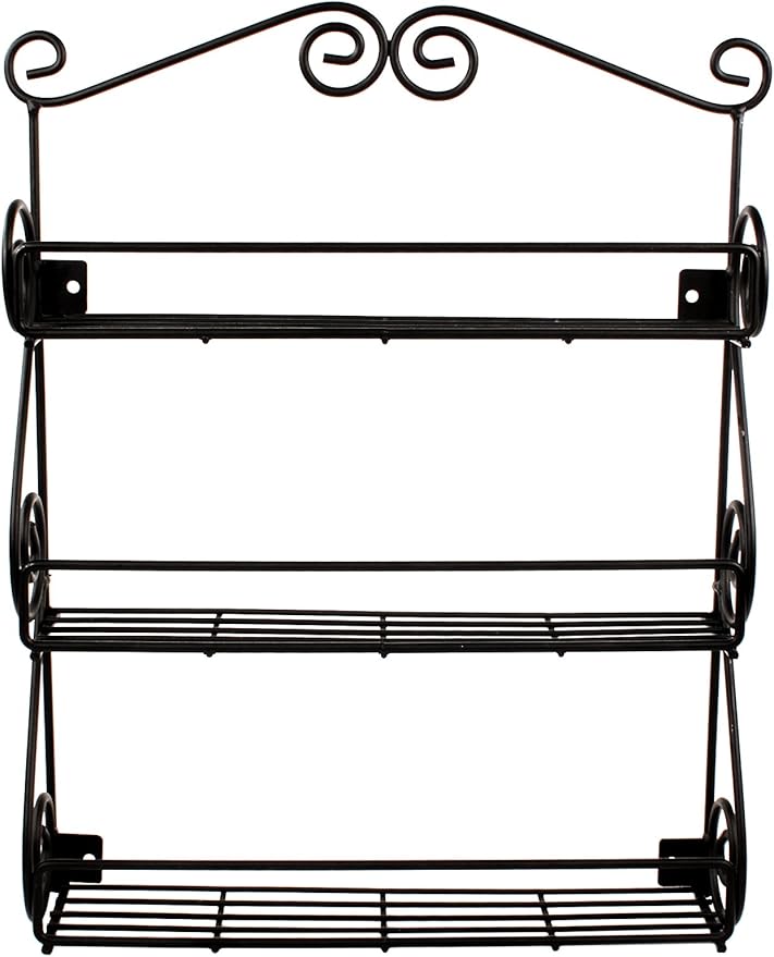 Spectrum Diversified Scroll Wall-Mounted Traditional Spice Rack Organizer for Cabinet & Kitchen, 3-Tier, Beauty & Nail Polish, 43710