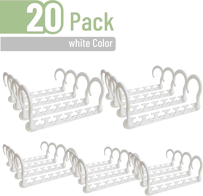 Mr. Pen- Space Saving Hangers for Clothes, 20 pcs, White, Plastic Multi Clothes Hangers Space Saving, 6 Slots, 360° Rotating Hooks