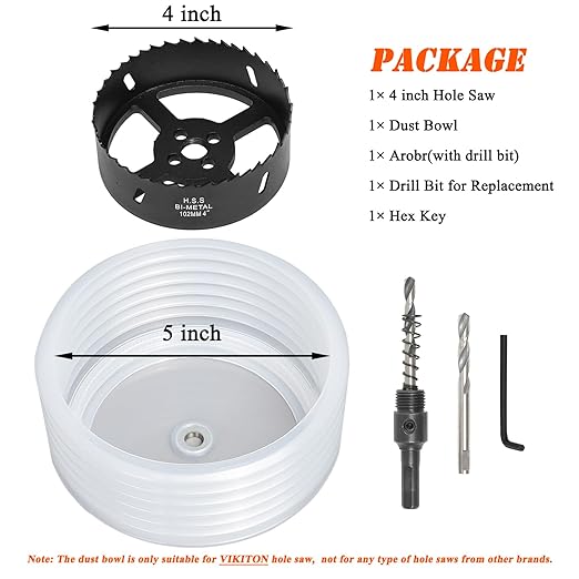 4 Hole Saw for Recessed Lights, 4 Inch Hole Cutter with Dust Bowl Catcher for Led Recessed Lighting 4 Inch and Wood Metal Drywall, Bi-Metal Construction, Black
