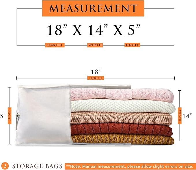 Velvessa Cashmere Sweater Storage Bags | PACK OF 2 |Breathable & Washable Sweater Storage Bags | Suitable Clothes Organizer For Sweaters, Merino Wool, Scarves and more