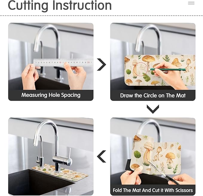 Kitchen Sink Splash Guard 2 PCS 30 Inch Sink Faucet Mat Splash Guard for Bathroom Countertop Water Absorbent Foldable Cuttable Soft Washable Watercolor Mushrooms Beige