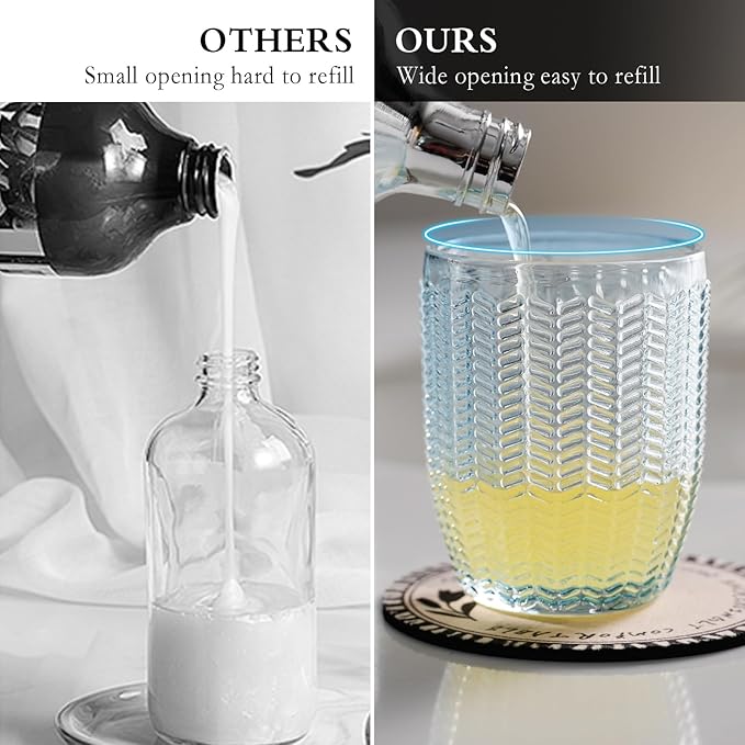 Glass Foaming Hand Soap or Lotion Dispenser, Refillable Liquid Soap Dispenser with Large Silver Pump(Barrel Pattern-Blue)