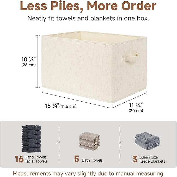 StorageWorks Closet Organizers and Storage Bins, Shelf Baskets for Clothes Storage, Fabric Storage Bins for Organization, Beige(Cotton-linen), 3-Pack, Extra Large