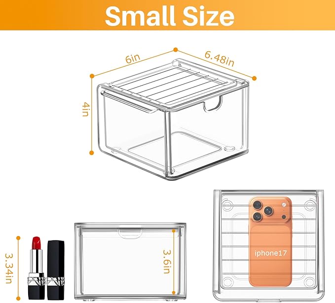 6 Pack Small Stackable Stroage Drawers, Acrylic Bathroom Makeup Organizer, Plastic Storage Bins for Vanity, Undersink, Kitchen Cabinets, Pantry, Home Organization