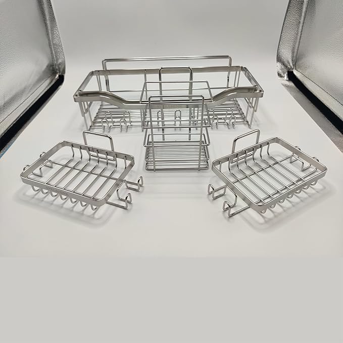Shower Caddy Bathroom Organizer 5 Pack,Shower Shelf - 304 Stainless Steel,Anticorrosive,Rust-Proof,Waterproof Kitchen & Bathroom Shelvs Storage and Organization - Silver Shower Shelves