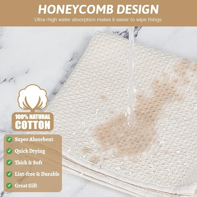 Nialnant 100% Cotton Cleaning Cloth,4 Pack Waffle Weave Cleaning Towels,Super Absorbent Dish Rags for Washing Dishes-12x12 Inch,Beige