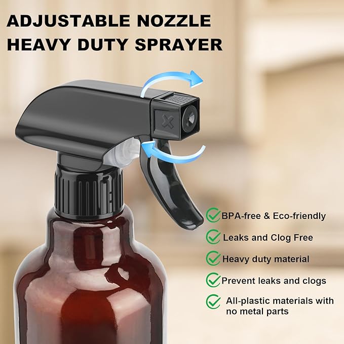 Glass Spray Bottles 16.9oz Empty Spray Bottle Mist/Stream Spraying Small Refillable Containers for Hair Care, Cleaning Solutions, Plants, Essential Oils 1 Pack (Brown-1, 16.9oz)
